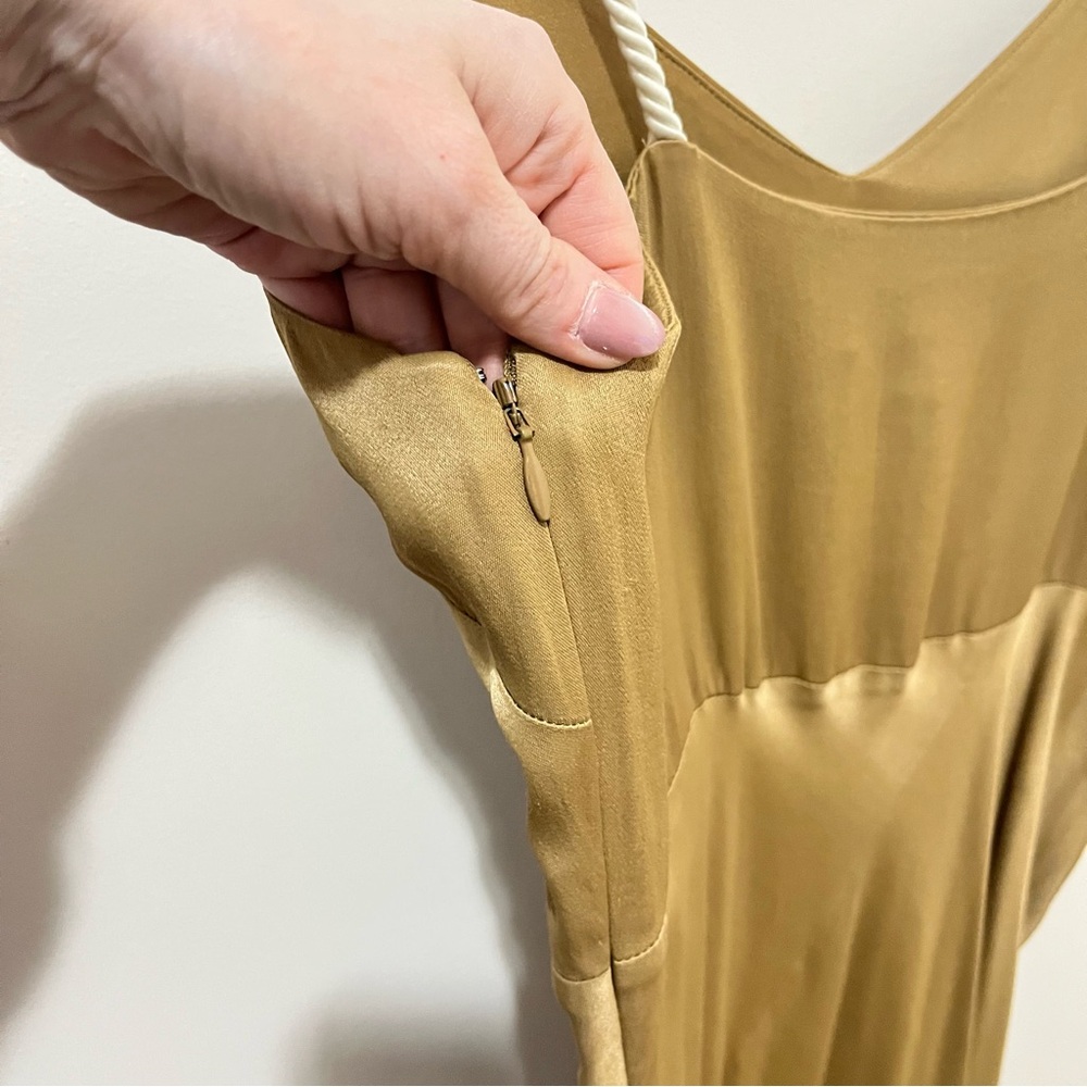 & OTHER STORIES Rope Strap Midi Satin Slip Dress Wedding Guest Cocktail Tan Sz 4 - Picture 10 of 14